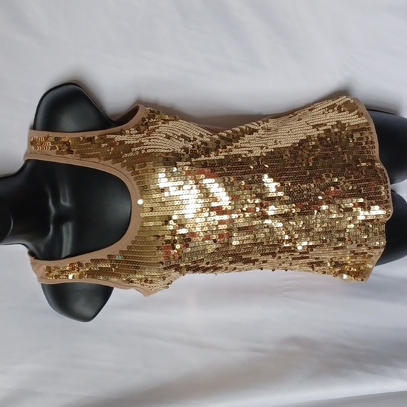 Chances R size L Gold Sequin tank color brown sleeveless - Picture 1 of 5